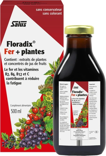 Floradix Fer + Plantes - Formule Liquide Riche en Fer - Enrichi en Vitamine C pour une Meilleure Absorption - 500 ml