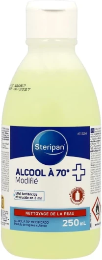 Alcool Modifié 70° - Effet Bactéricide et Virucide en 3 Minutes - Nettoie et Désinfecte - Flacon Incassable - 250ml 250 ml (Lot de 1)