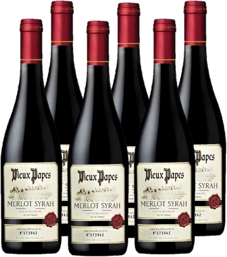 VIEUX PAPES - Vin Rouge - Vin de France - Cépages Merlot Syrah - Lot de 6 bouteilles x 75 cl